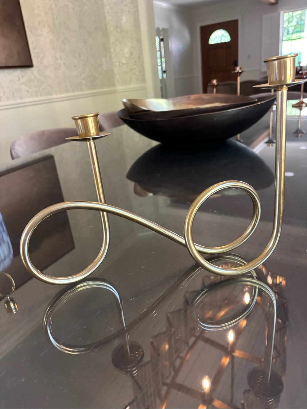Brass Double-Arm Scroll Candle Holder - Gold Finish never used